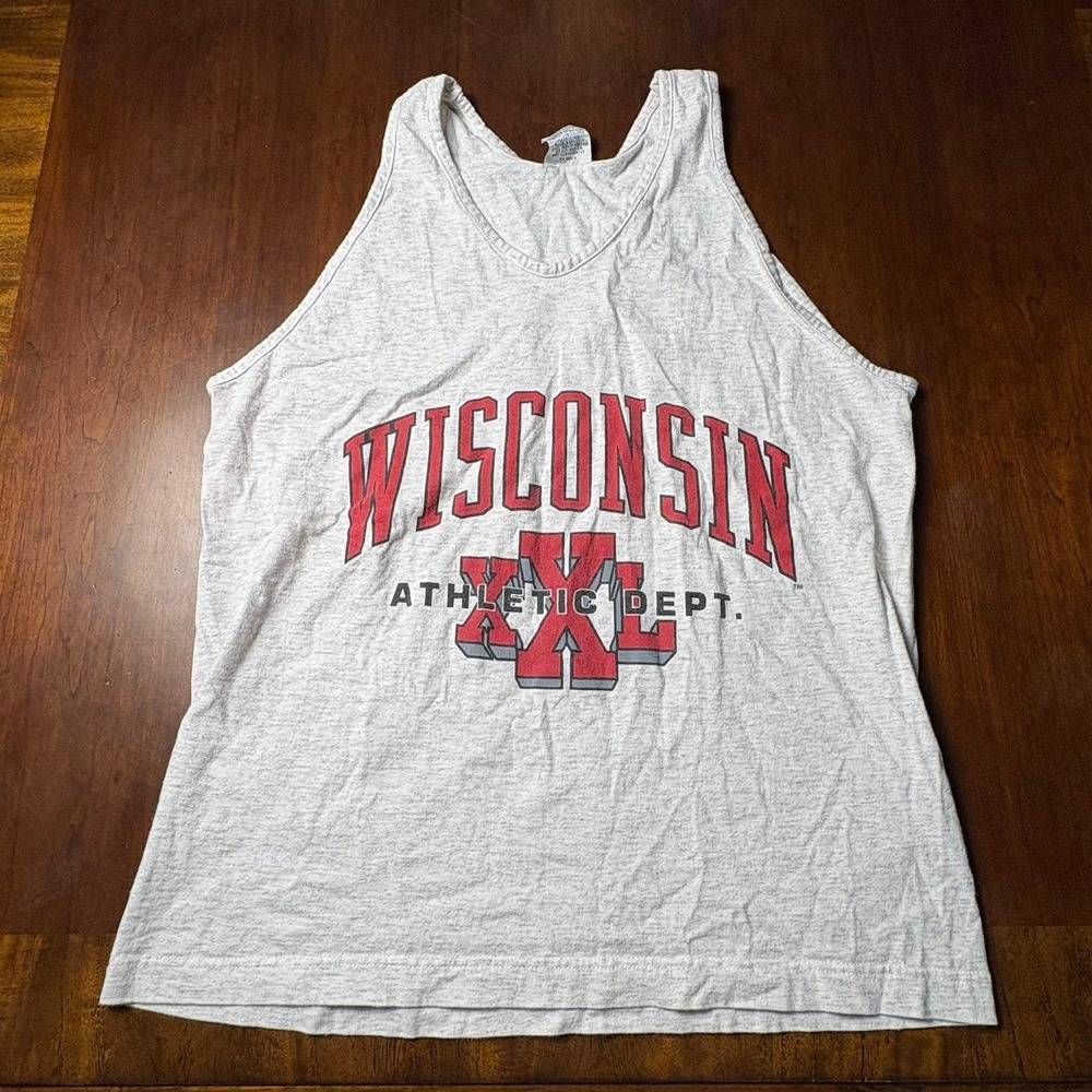 Vintage Wisconsin Badgers Gear For Sports Big Cotton Tank Top USA Made Large